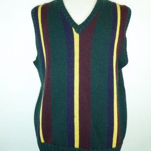 Polo Ralph Lauren green blue v neck wool vertical stripe sweater vest xl Vintage
